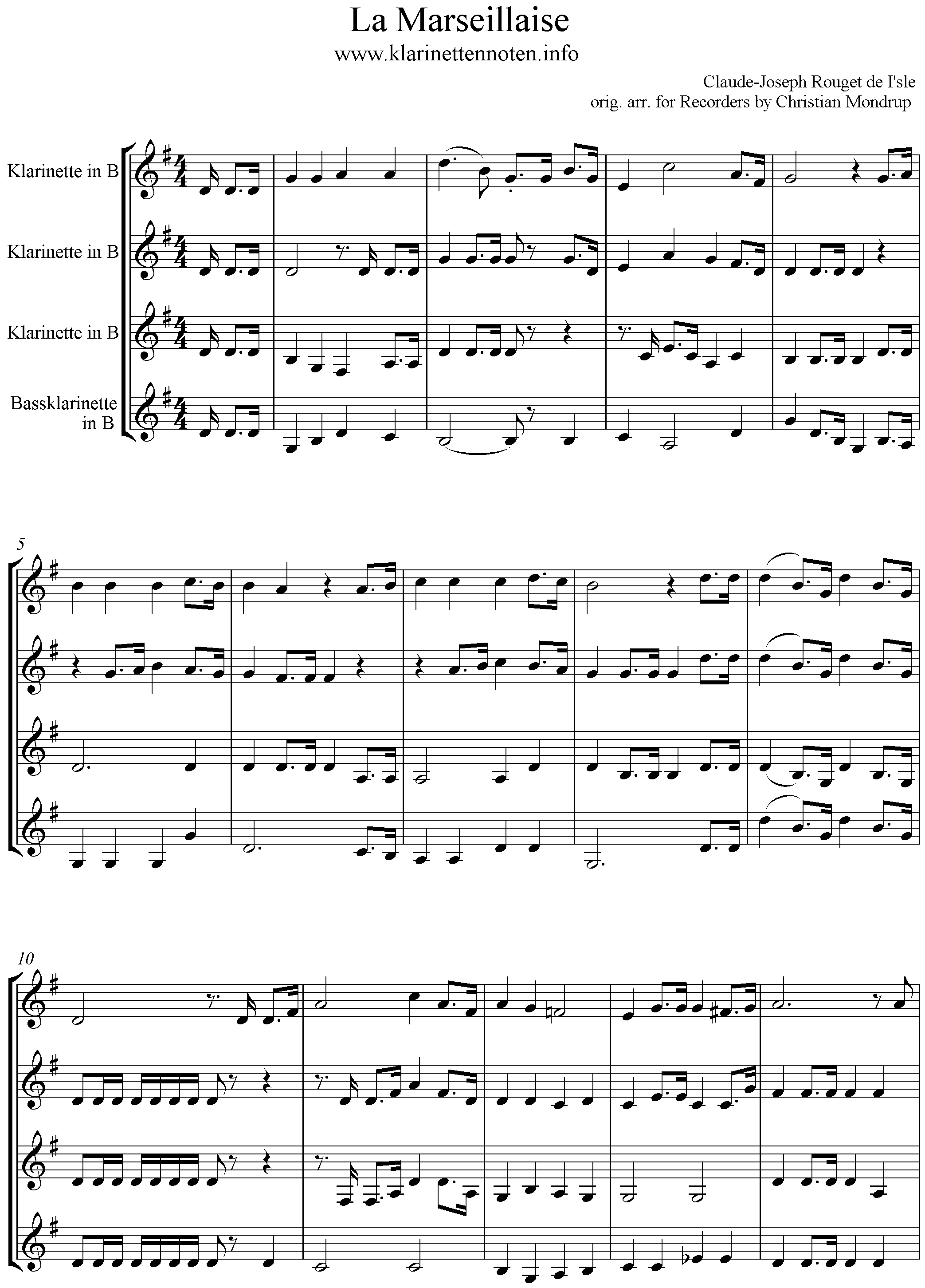 Quartet, G-Major, Clarinet, La Marseillaise, French Anthem